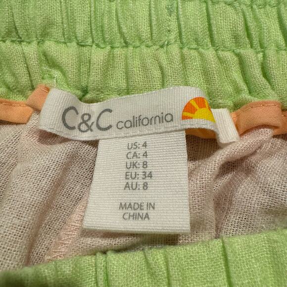 C&C California Womens Shorts Linen Beach Mermaid Pull On Pockets Green Size 4 FY - Picture 2 of 4
